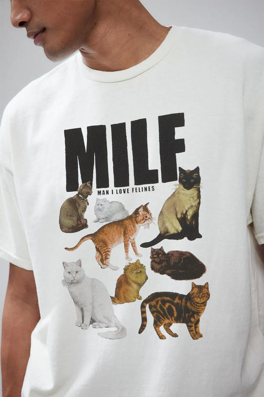 Unisex Oversize Kedi Baskılı Premium T-shirt